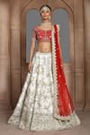 Kalighata_Ivory Silk Sequins, Zari, Cut Gardenia Floral Embroidered Bridal Lehenga Set _Online_at_Aza_Fashions