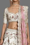Buy_Kalighata_Ivory Silk, Chiffon Embroidery, Zari, Sequins Jasmine Flower Bridal Lehenga Set _Online_at_Aza_Fashions