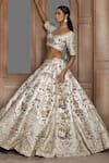 Kalighata_Ivory Silk, Chiffon Embroidery, Zari, Sequins Jasmine Flower Bridal Lehenga Set _at_Aza_Fashions