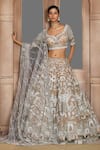 Buy_Kalighata_Gold Organza Taj Mahal Pattern Bridal Lehenga Set _at_Aza_Fashions
