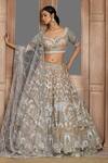 Kalighata_Gold Organza Taj Mahal Pattern Bridal Lehenga Set _at_Aza_Fashions