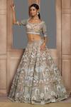 Buy_Kalighata_Gold Organza Taj Mahal Pattern Bridal Lehenga Set 