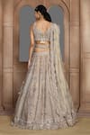 Shop_Kalighata_Gold Organza Sequins, Zari Asymmetric Zardozi Embroidered Bridal Lehenga Set _at_Aza_Fashions