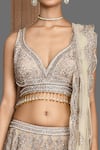 Shop_Kalighata_Gold Organza Sequins, Zari Asymmetric Zardozi Embroidered Bridal Lehenga Set _Online_at_Aza_Fashions