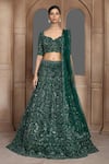 Kalighata_Green Net Zari, Sequins Sweetheart Kahkashah Embroidered Bridal Lehenga Set _Online_at_Aza_Fashions