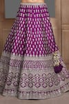 Shop_Kalighata_Purple Silk, Net Sequins, Zari Swastik Thread Embroidered Bridal Lehenga Set _Online_at_Aza_Fashions