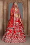 Buy_Kalighata_Red Raw Silk Embroidery Zari Thread Tania Panelled Bridal Lehenga Set  _at_Aza_Fashions