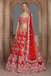 Kalighata_Red Raw Silk Embroidery Zari Thread Tania Panelled Bridal Lehenga Set  _Online_at_Aza_Fashions