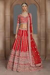 Buy_Kalighata_Red Silk, Net Sequins, Zari Boat Neck Akira Stripe Pattern Bridal Lehenga Set _at_Aza_Fashions