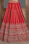 Buy_Kalighata_Red Silk, Net Sequins, Zari Boat Neck Akira Stripe Pattern Bridal Lehenga Set _Online_at_Aza_Fashions