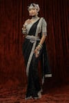 Buy_Shikhar Sharma_Black Saree Georgette Embroidery Badla V Neck Kajal With Blouse _at_Aza_Fashions