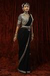 Shikhar Sharma_Black Saree Georgette Embroidery Badla V Neck Kajal With Blouse _Online_at_Aza_Fashions