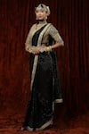Buy_Shikhar Sharma_Black Saree Georgette Embroidery Badla V Neck Kajal With Blouse _Online_at_Aza_Fashions