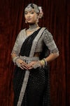 Shop_Shikhar Sharma_Black Saree Georgette Embroidery Badla V Neck Kajal With Blouse _Online_at_Aza_Fashions