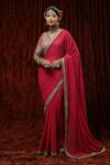 Buy_SHIKHAR SHARMA_Pink Saree Georgette Embroidery Badla V Neck Border With Blouse _at_Aza_Fashions