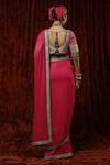 Shop_SHIKHAR SHARMA_Pink Saree Georgette Embroidery Badla V Neck Border With Blouse _at_Aza_Fashions
