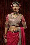 SHIKHAR SHARMA_Pink Saree Georgette Embroidery Badla V Neck Border With Blouse _at_Aza_Fashions