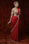 SHIKHAR SHARMA_Red Saree Georgette Embroidery Badla V Neck With Silk Chanderi Blouse _Online_at_Aza_Fashions