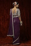 Shop_SHIKHAR SHARMA_Purple Saree Georgette Embroidery Badla Leaf Neck With Silk Chanderi Blouse _at_Aza_Fashions
