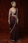 SHIKHAR SHARMA_Purple Saree Pure Crepe Embroidery Gota V Border With Silk Chanderi Blouse _Online_at_Aza_Fashions