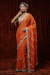 Buy_SHIKHAR SHARMA_Orange Saree Pure Crepe Embroidery Badla V Neck Gota With Blouse _at_Aza_Fashions