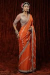 SHIKHAR SHARMA_Orange Saree Pure Crepe Embroidery Badla V Neck Gota With Blouse _Online_at_Aza_Fashions