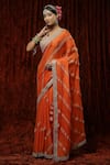 Buy_SHIKHAR SHARMA_Orange Saree Pure Crepe Embroidery Badla V Neck Gota With Blouse _Online_at_Aza_Fashions