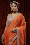 Shop_SHIKHAR SHARMA_Orange Saree Pure Crepe Embroidery Badla V Neck Gota With Blouse _Online_at_Aza_Fashions