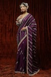 Buy_SHIKHAR SHARMA_Purple Saree Pure Crepe Embroidery Leheriya Pattern With Silk Chanderi Blouse _at_Aza_Fashions