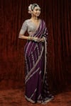 SHIKHAR SHARMA_Purple Saree Pure Crepe Embroidery Leheriya Pattern With Silk Chanderi Blouse _Online_at_Aza_Fashions