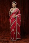 Buy_SHIKHAR SHARMA_Pink Saree Pure Crepe Embroidery Badla V Neck Gota With Silk Chanderi Blouse _at_Aza_Fashions