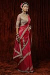 SHIKHAR SHARMA_Pink Saree Pure Crepe Embroidery Badla V Neck Gota With Silk Chanderi Blouse _Online_at_Aza_Fashions