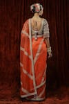 Shop_SHIKHAR SHARMA_Orange Saree Organza Embroidery Stripe With Silk Chanderi Blouse _at_Aza_Fashions