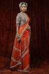 SHIKHAR SHARMA_Orange Saree Organza Embroidery Stripe With Silk Chanderi Blouse _Online_at_Aza_Fashions