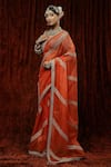 Buy_SHIKHAR SHARMA_Orange Saree Organza Embroidery Stripe With Silk Chanderi Blouse _Online_at_Aza_Fashions