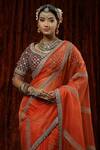 Shop_SHIKHAR SHARMA_Orange Saree Organza Embroidery Stripe With Silk Chanderi Blouse _Online_at_Aza_Fashions