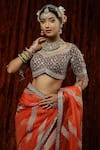 SHIKHAR SHARMA_Orange Saree Organza Embroidery Stripe With Silk Chanderi Blouse _at_Aza_Fashions