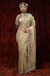 Buy_SHIKHAR SHARMA_Ivory Saree Organza Embroidery Badla Gota Leheriya With Silk Chanderi Blouse _at_Aza_Fashions