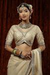 SHIKHAR SHARMA_Ivory Saree Organza Embroidery Badla Gota Leheriya With Silk Chanderi Blouse _at_Aza_Fashions