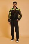 Buy_Siddartha Tytler_Black Textured Knit Embellished Pipe Border Joggers _at_Aza_Fashions