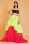 Buy_Siddartha Tytler_Green Taffeta, Net High Low Ball Gown Skirt_at_Aza_Fashions
