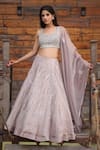 Buy_House of Tushaom_Grey Organza Embroidery Sequin U Neck Lehenga Set _at_Aza_Fashions