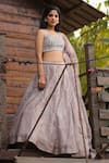 Buy_House of Tushaom_Grey Organza Embroidery Sequin U Neck Lehenga Set _Online_at_Aza_Fashions