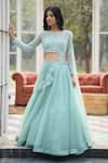 Buy_House of Tushaom_Green Organza Embroidery Sequin Round Blouse Lehenga Set _at_Aza_Fashions