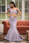 Buy_House of Tushaom_Purple Net Embellished Sequin Asymmetric Swarovski Mermaid Skirt And Top Set _at_Aza_Fashions