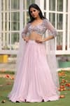 Buy_House of Tushaom_Pink Georgette Embroidery Sequin Sweetheart Neck Pleated Lehenga Set _at_Aza_Fashions