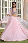 Buy_House of Tushaom_Pink Georgette Embroidery Sequin Sweetheart Neck Pleated Lehenga Set _Online_at_Aza_Fashions