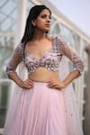 House of Tushaom_Pink Georgette Embroidery Sequin Sweetheart Neck Pleated Lehenga Set _at_Aza_Fashions