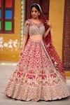 Buy_House of Tushaom_Red Raw Silk Embroidery Dabka Round Raja Rani Bridal Lehenga Set _at_Aza_Fashions