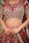 House of Tushaom_Red Raw Silk Embroidery Dabka Round Raja Rani Bridal Lehenga Set _at_Aza_Fashions